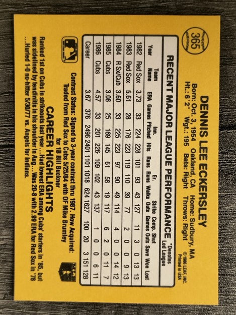 1987 Donruss #365 Dennis Eckersley