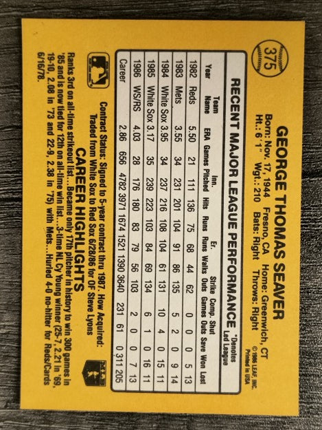 1987 Donruss #375 Tom Seaver