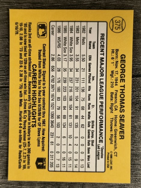 1987 Donruss #375 Tom Seaver