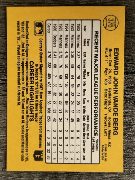 1987 Donruss #376 Ed VandeBerg