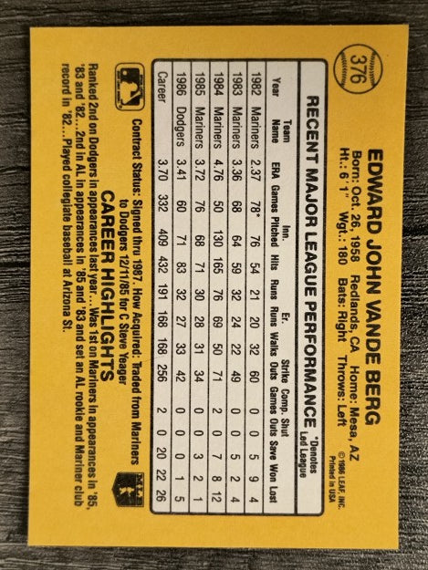 1987 Donruss #376 Ed VandeBerg