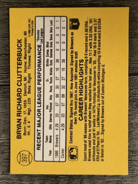 1987 Donruss #397 Bryan Clutterbuck