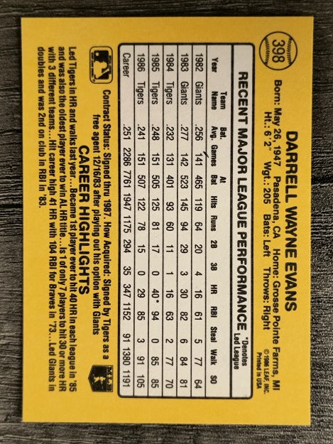 1987 Donruss #398 Darrell Evans