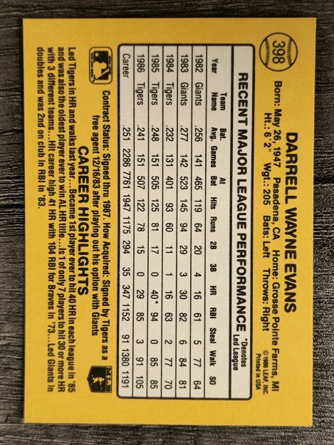1987 Donruss #398 Darrell Evans