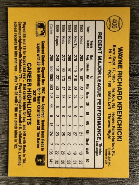 1987 Donruss #406 Wayne Krenchicki
