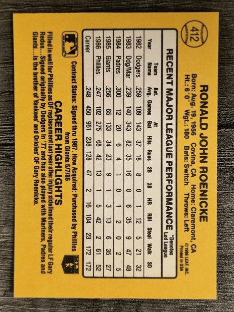 1987 Donruss #412 Ron Roenicke