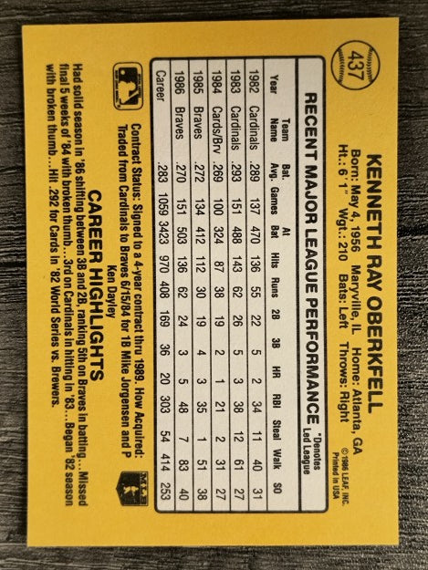 1987 Donruss #437 Ken Oberkfell