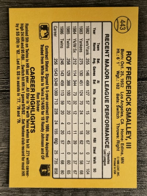 1987 Donruss #443 Roy Smalley