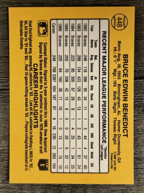 1987 Donruss #448 Bruce Benedict