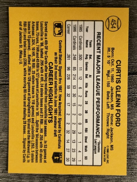 1987 Donruss #454 Curt Ford