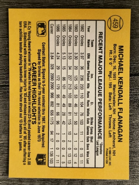 1987 Donruss #459 Mike Flanagan