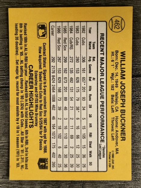 1987 Donruss #462 Bill Buckner