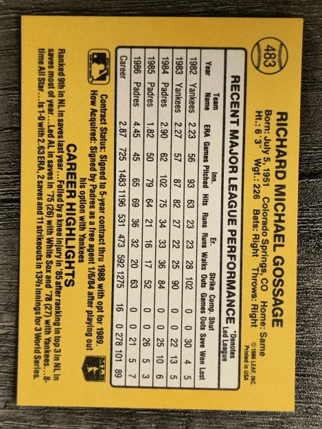1987 Donruss #483 Rich Gossage