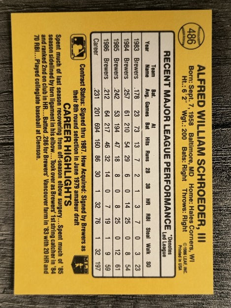 1987 Donruss #486 Bill Schroeder