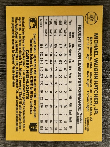 1987 Donruss #491 Mickey Hatcher