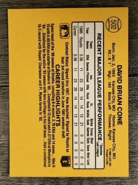 1987 Donruss #502 David Cone RC (NM)