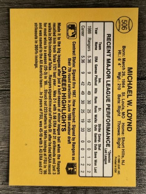 1987 Donruss #506 Mike Loynd RC