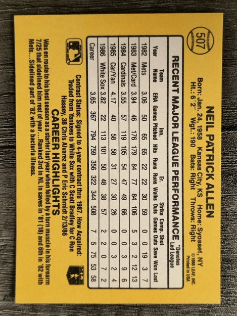 1987 Donruss #507 Neil Allen