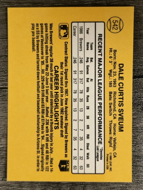1987 Donruss #542 Dale Sveum