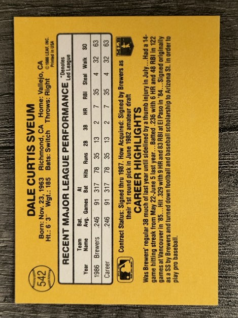 1987 Donruss #542 Dale Sveum