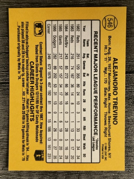 1987 Donruss #546 Alex Trevino