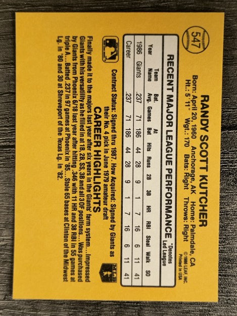 1987 Donruss #547 Randy Kutcher