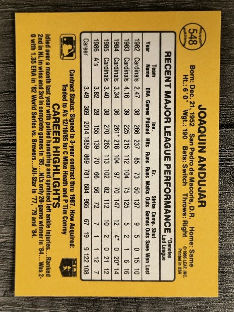 1987 Donruss #548 Joaquin Andujar