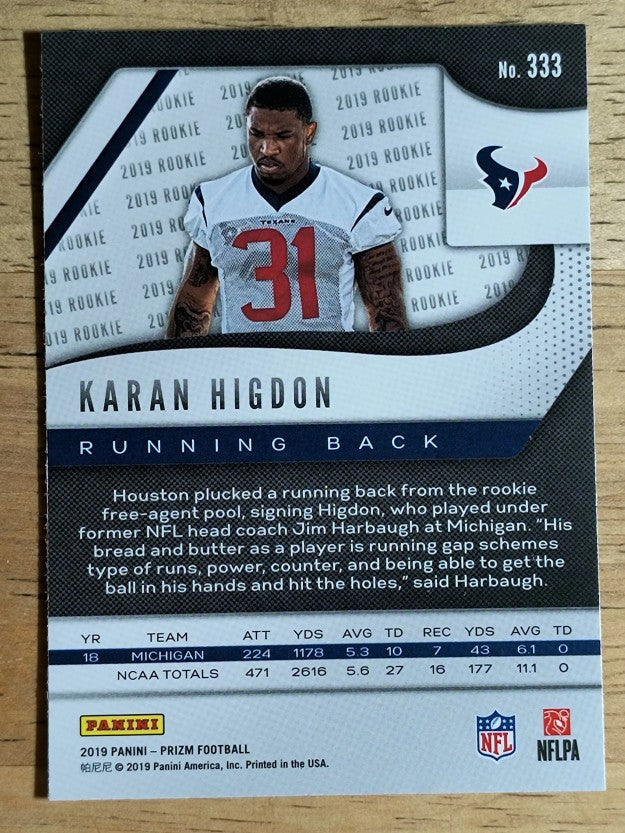 2019 Panini Prizm #333 Karan Higdon RC