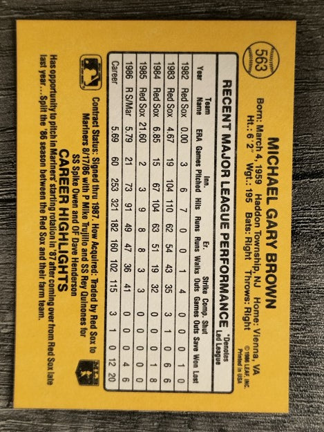 1987 Donruss #563 Mike G. Brown