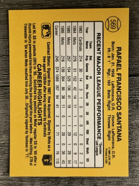 1987 Donruss #569 Rafael Santana