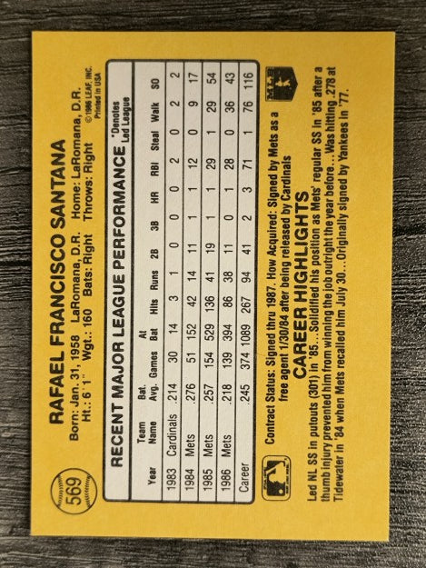 1987 Donruss #569 Rafael Santana