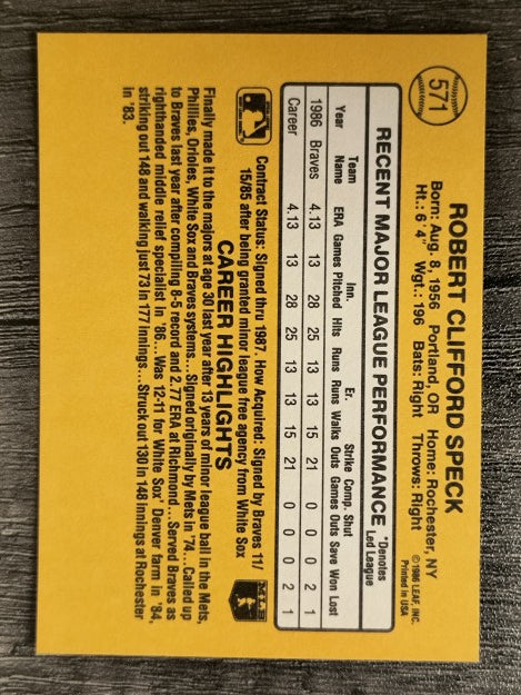 1987 Donruss #571 Cliff Speck