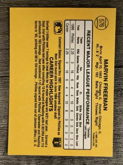 1987 Donruss #576 Marvin Freeman RC