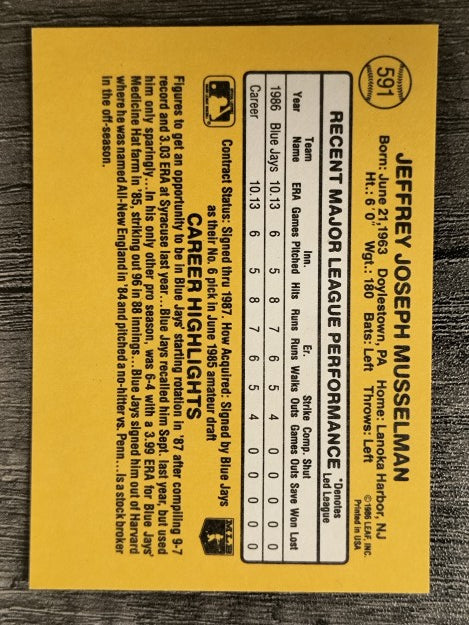 1987 Donruss #591 Jeff Musselman