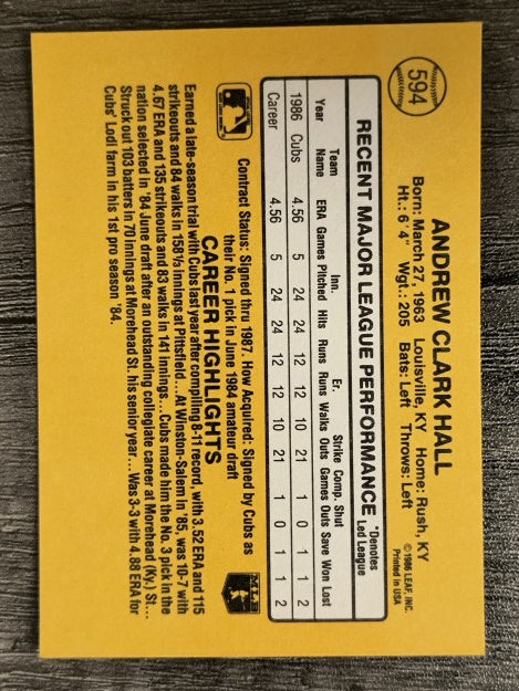 1987 Donruss #594 Drew Hall