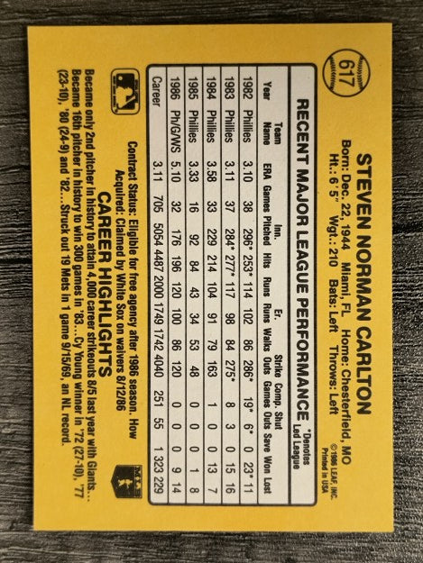 1987 Donruss #617 Steve Carlton