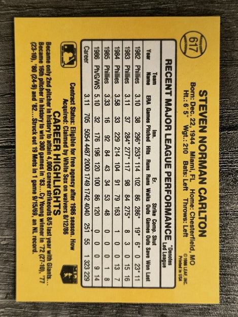 1987 Donruss #617 Steve Carlton