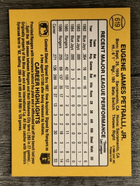 1987 Donruss #619 Geno Petralli