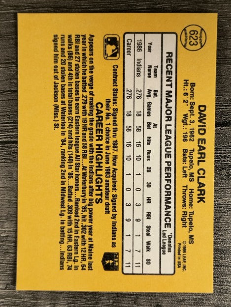 1987 Donruss #623 Dave Clark RC