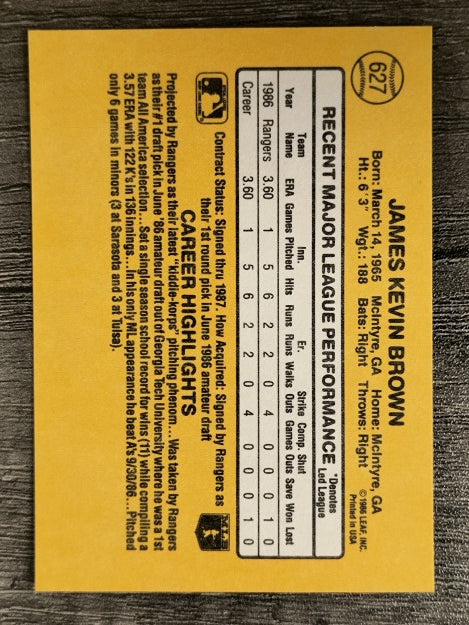 1987 Donruss #627 Kevin Brown RC