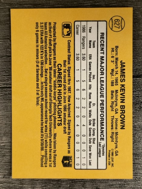 1987 Donruss #627 Kevin Brown RC