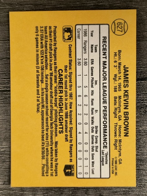 1987 Donruss #627 Kevin Brown RC