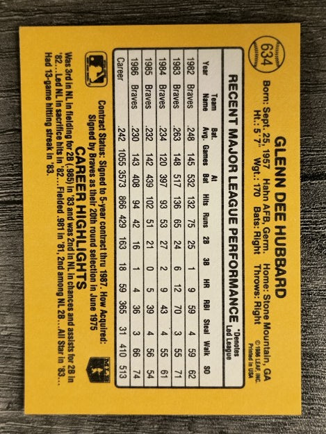 1987 Donruss #634 Glenn Hubbard
