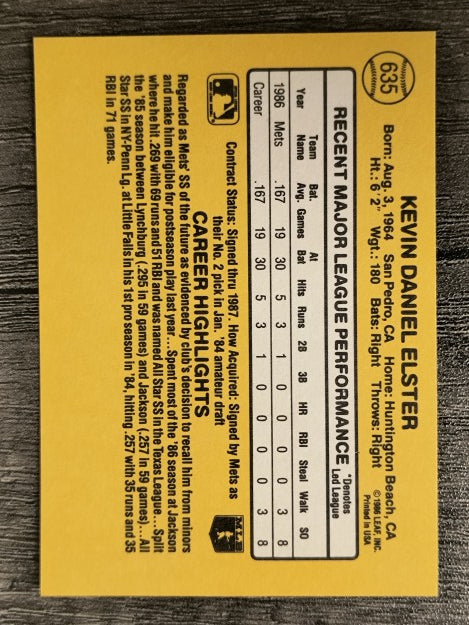 1987 Donruss #635 Kevin Elster RC