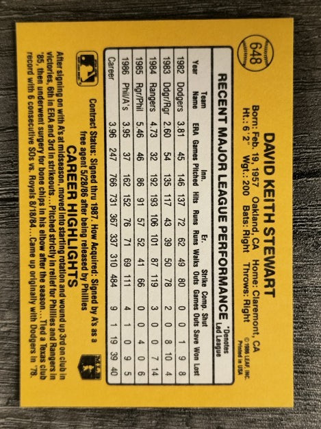 1987 Donruss #648 Dave Stewart