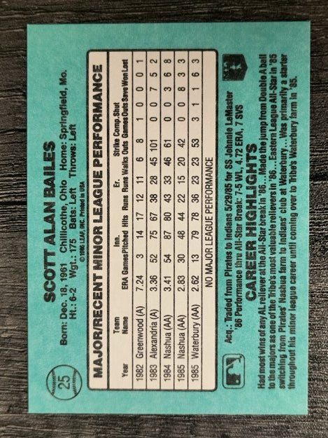 1986 Donruss Rookies #25 Scott Bailes