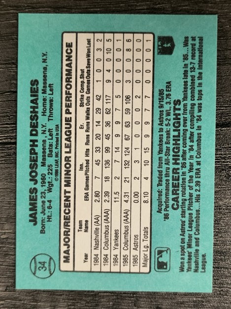 1986 Donruss Rookies #34 Jim Deshaies XRC