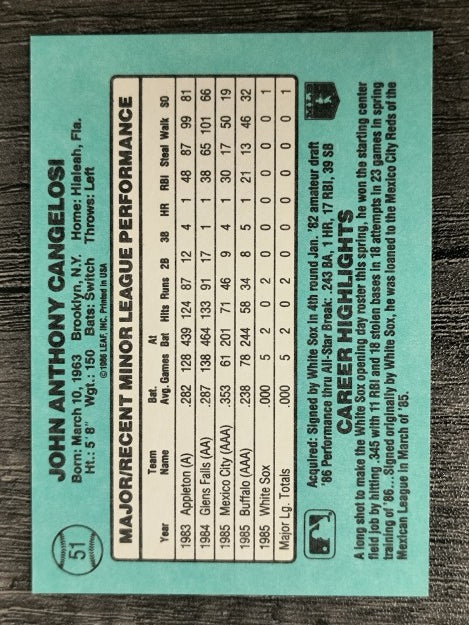 1986 Donruss Rookies #51 John Cangelosi
