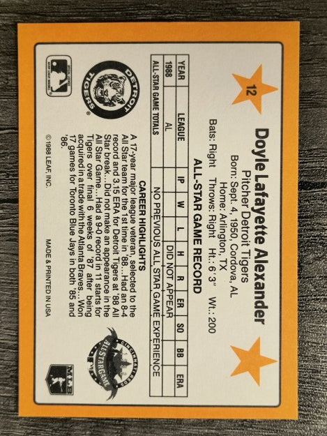 1989 Donruss All-Stars #12 Doyle Alexander