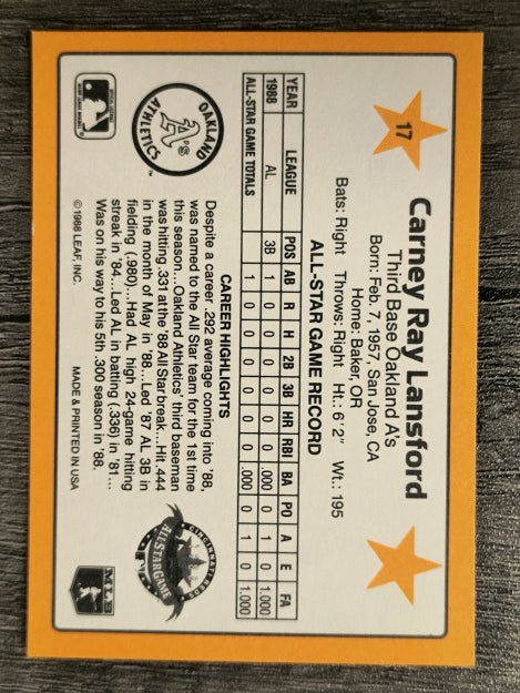 1989 Donruss All-Stars #17 Carney Lansford
